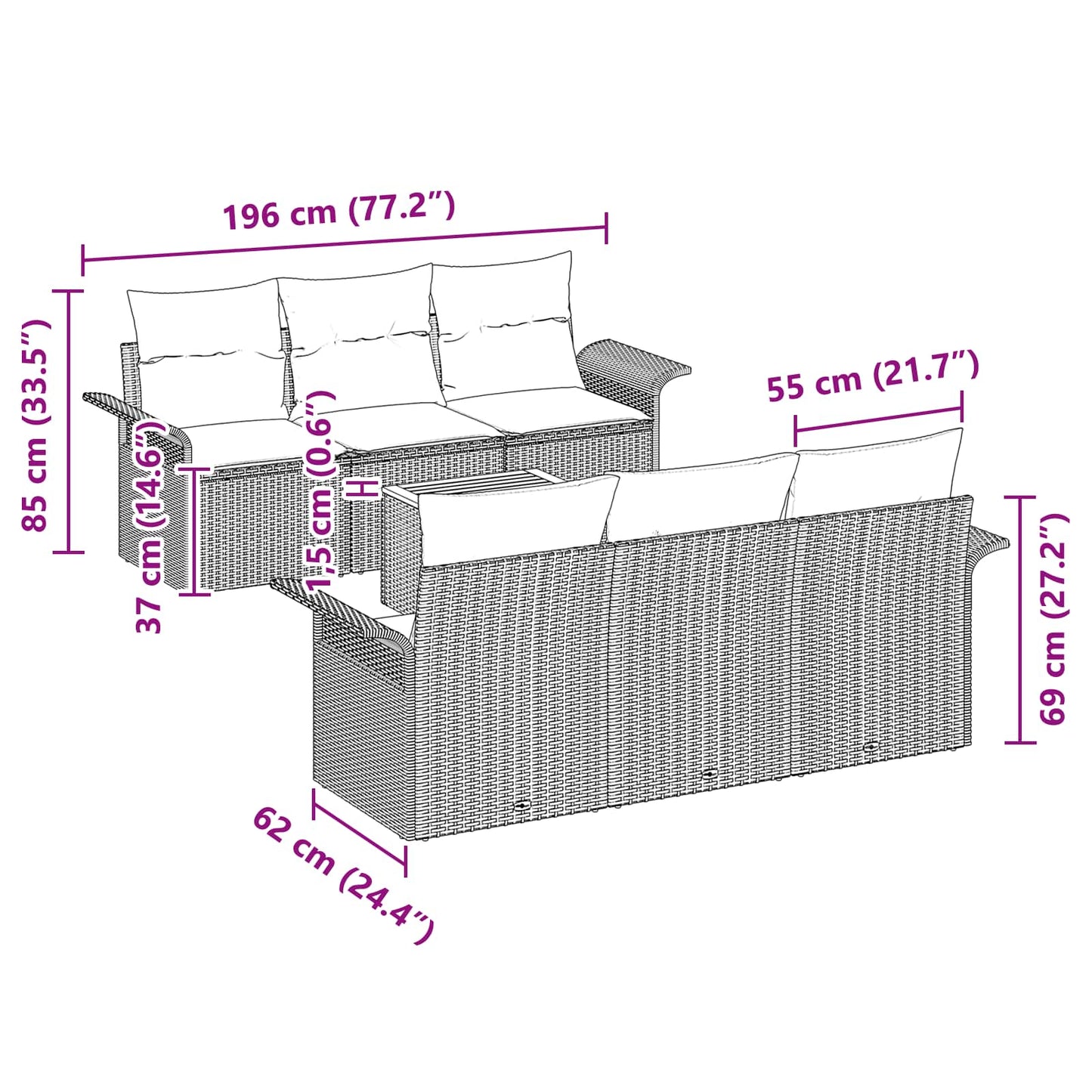 Tuinbankenset Met Opslag 7 Pcs Poly Rattan