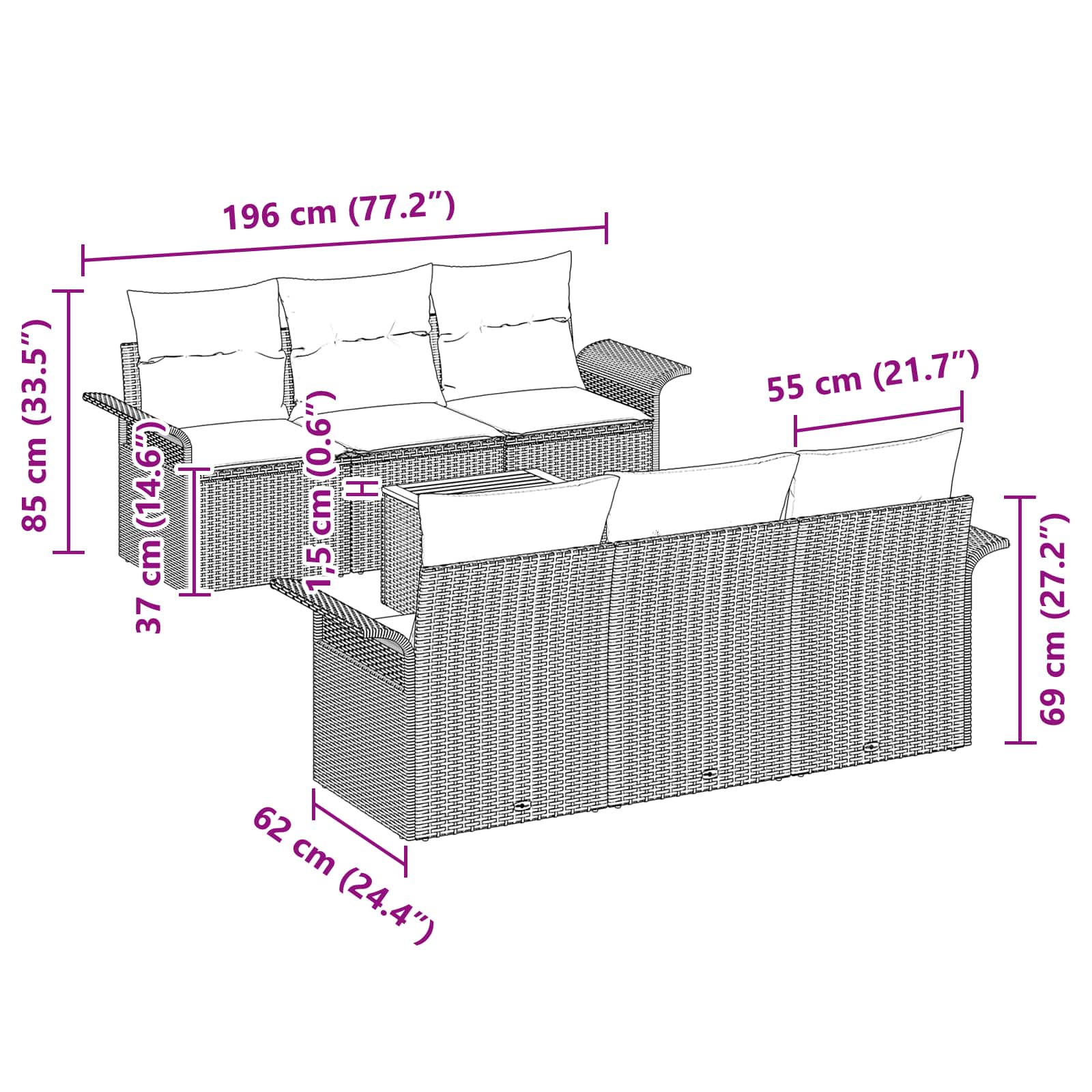 Tuinbankenset Met Opslag 7 Pcs Poly Rattan