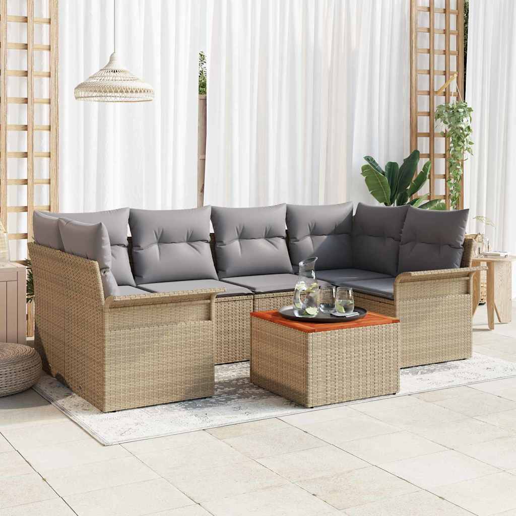 Tuinbankenset Met Opslag 7 Pcs En Crème Poly Rattan
