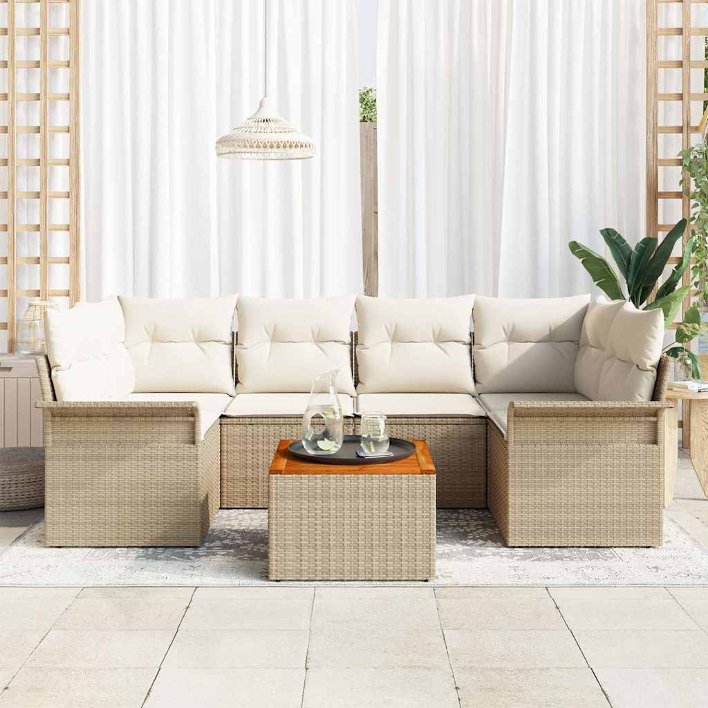 Tuinbankenset Met Opslag 7 Pcs En Crème Poly Rattan