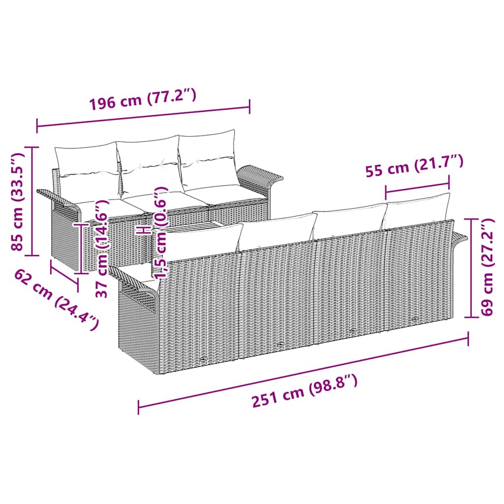 Tuinbankenset Met Opslag 8 Pcs En Crème Poly Rattan