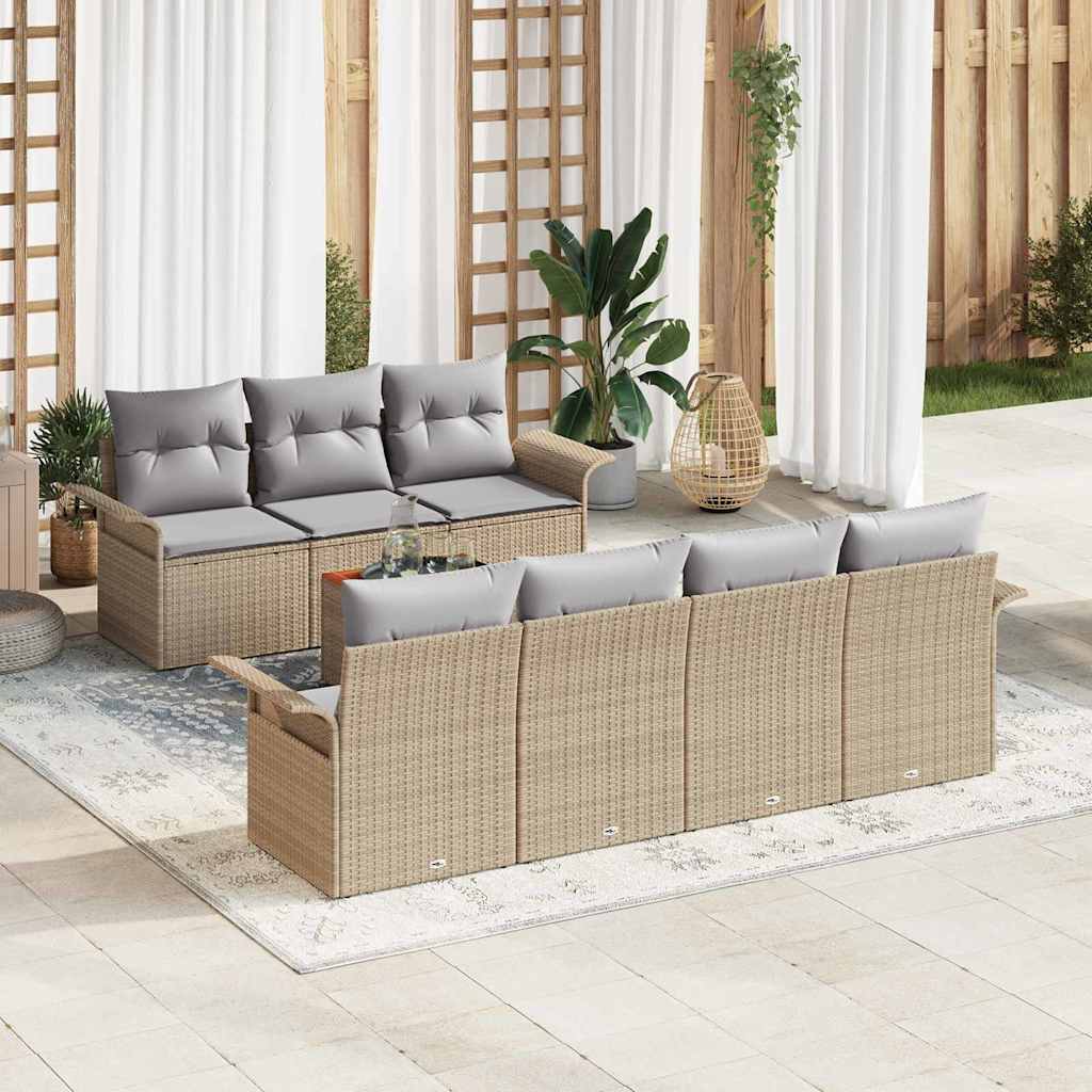 Tuinbankenset Met Opslag 8 Pcs En Crème Poly Rattan