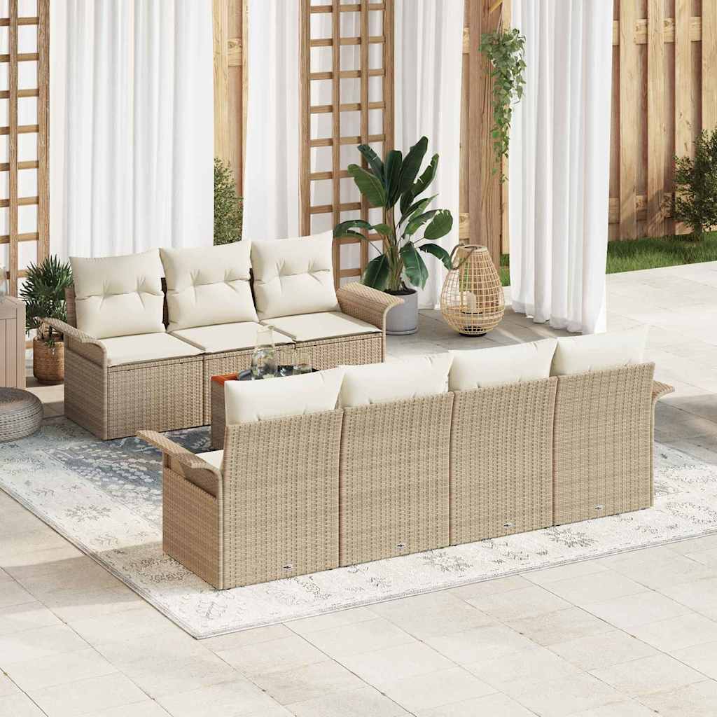 Tuinbankenset Met Opslag 8 Pcs En Crème Poly Rattan
