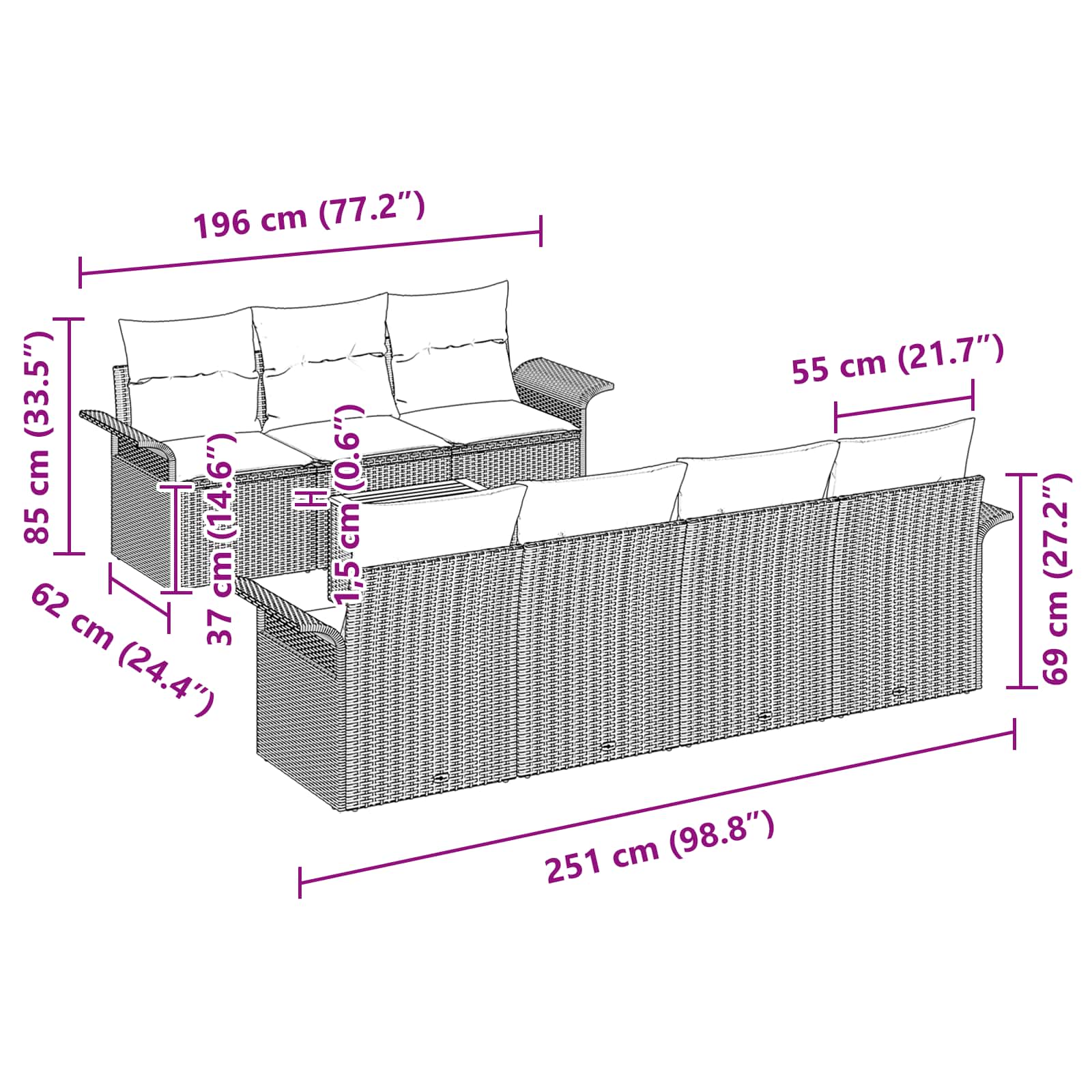 Tuinbankenset Met Opslag 8 Pcs Poly Rattan