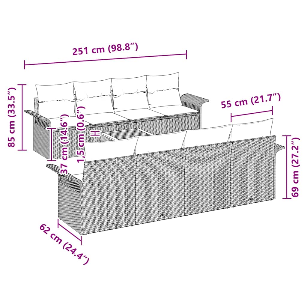 Tuinbankenset Met Opslag 9 Pcs En Crème Poly Rattan