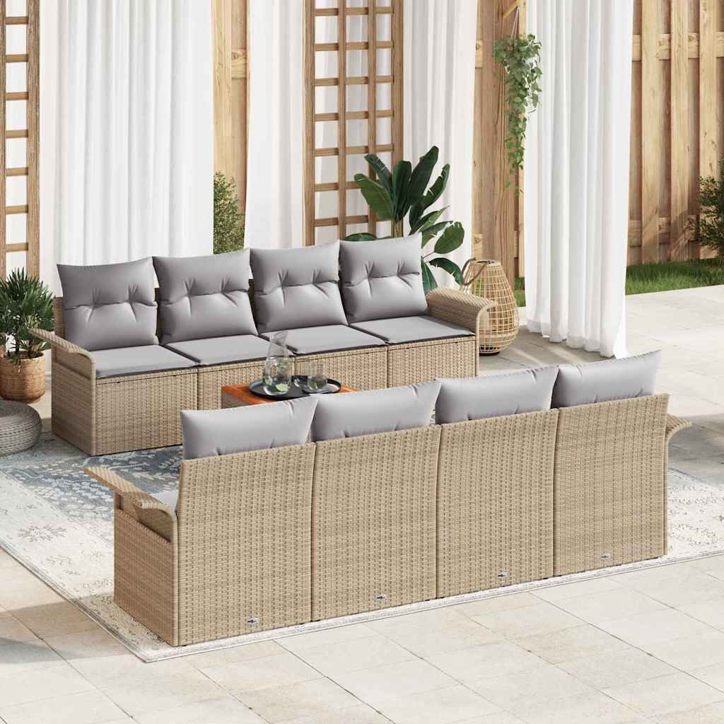 Tuinbankenset Met Opslag 9 Pcs En Crème Poly Rattan