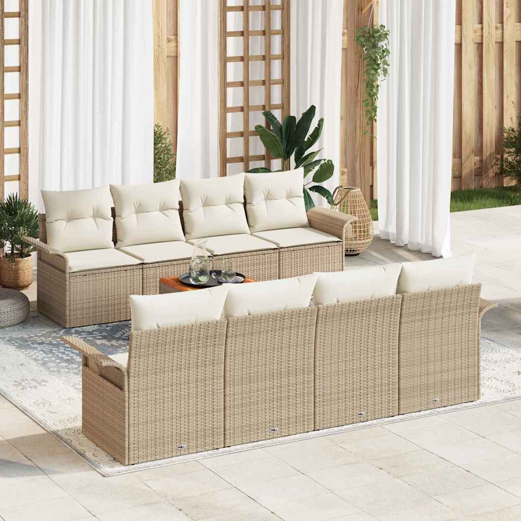 Tuinbankenset Met Opslag 9 Pcs En Crème Poly Rattan