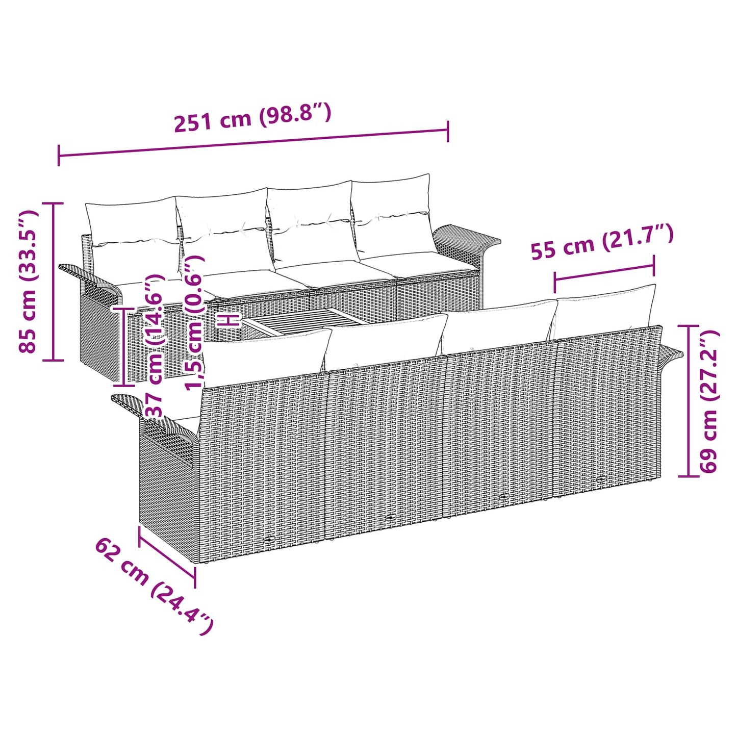 Tuinbankenset Met Opslag 9 Pcs Poly Rattan