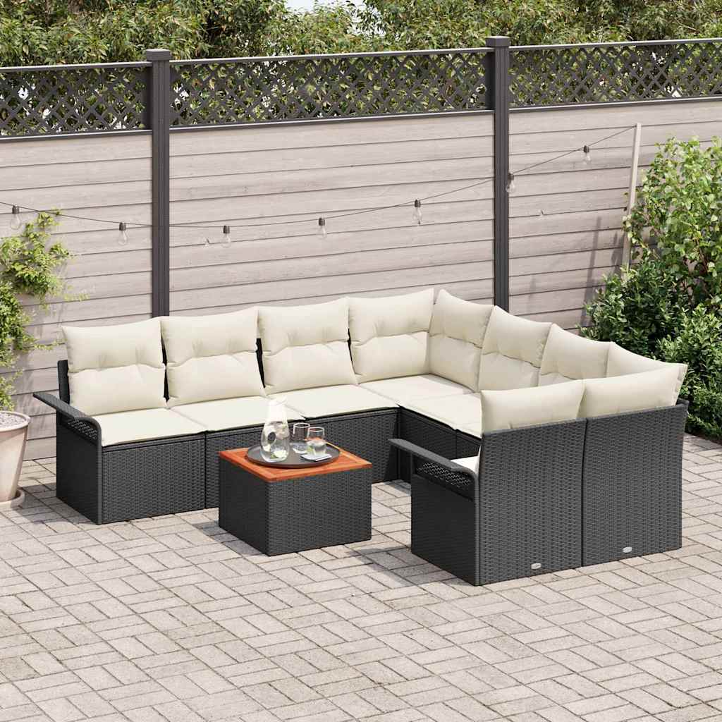Tuinbankenset Met Opslag 9 Pcs En Crème Poly Rattan