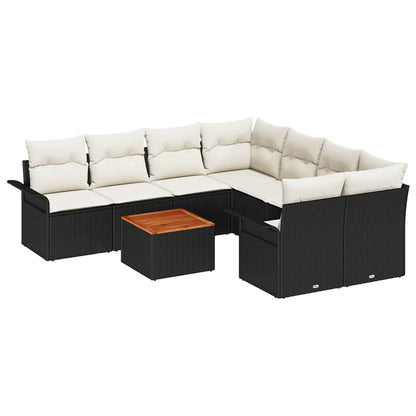 Tuinbankenset Met Opslag 9 Pcs En Crème Poly Rattan