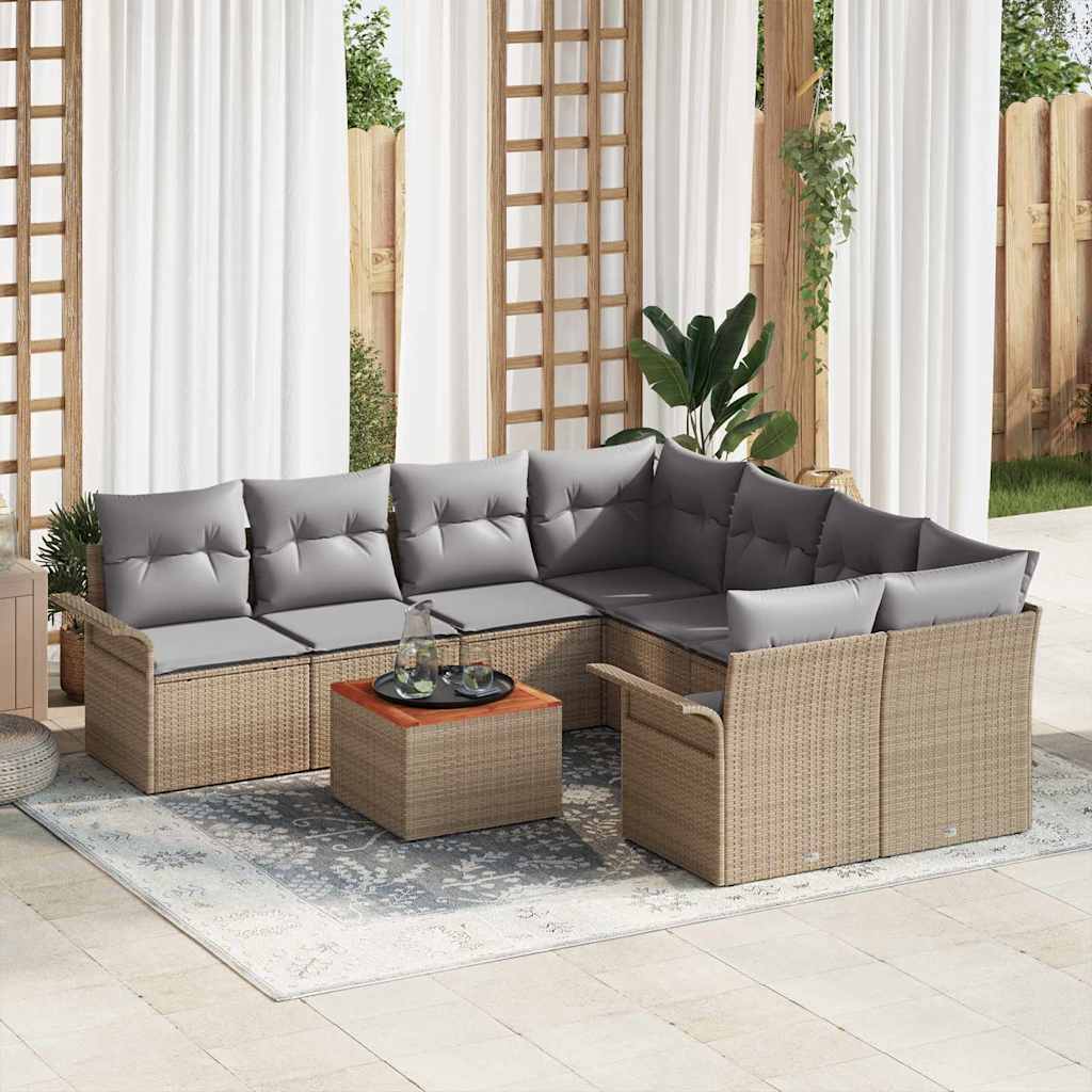 Tuinbankenset Met Opslag 9 Pcs En Crème Poly Rattan
