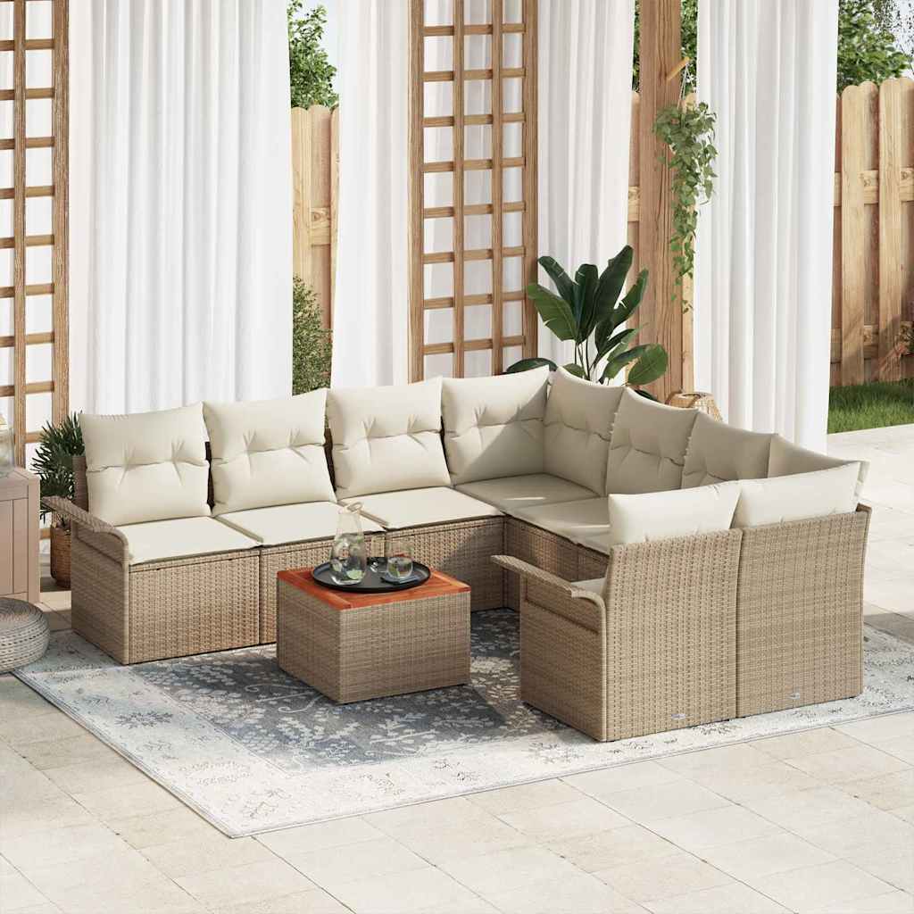 Tuinbankenset Met Opslag 9 Pcs En Crème Poly Rattan