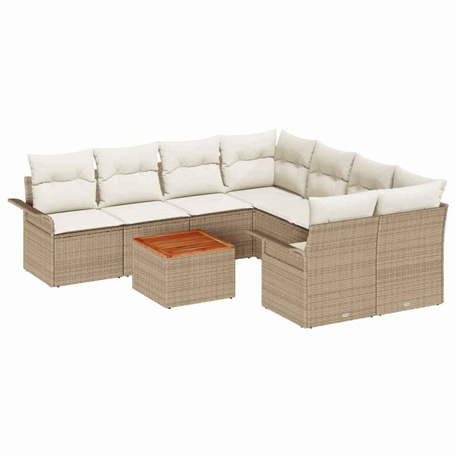 Tuinbankenset Met Opslag 9 Pcs En Crème Poly Rattan