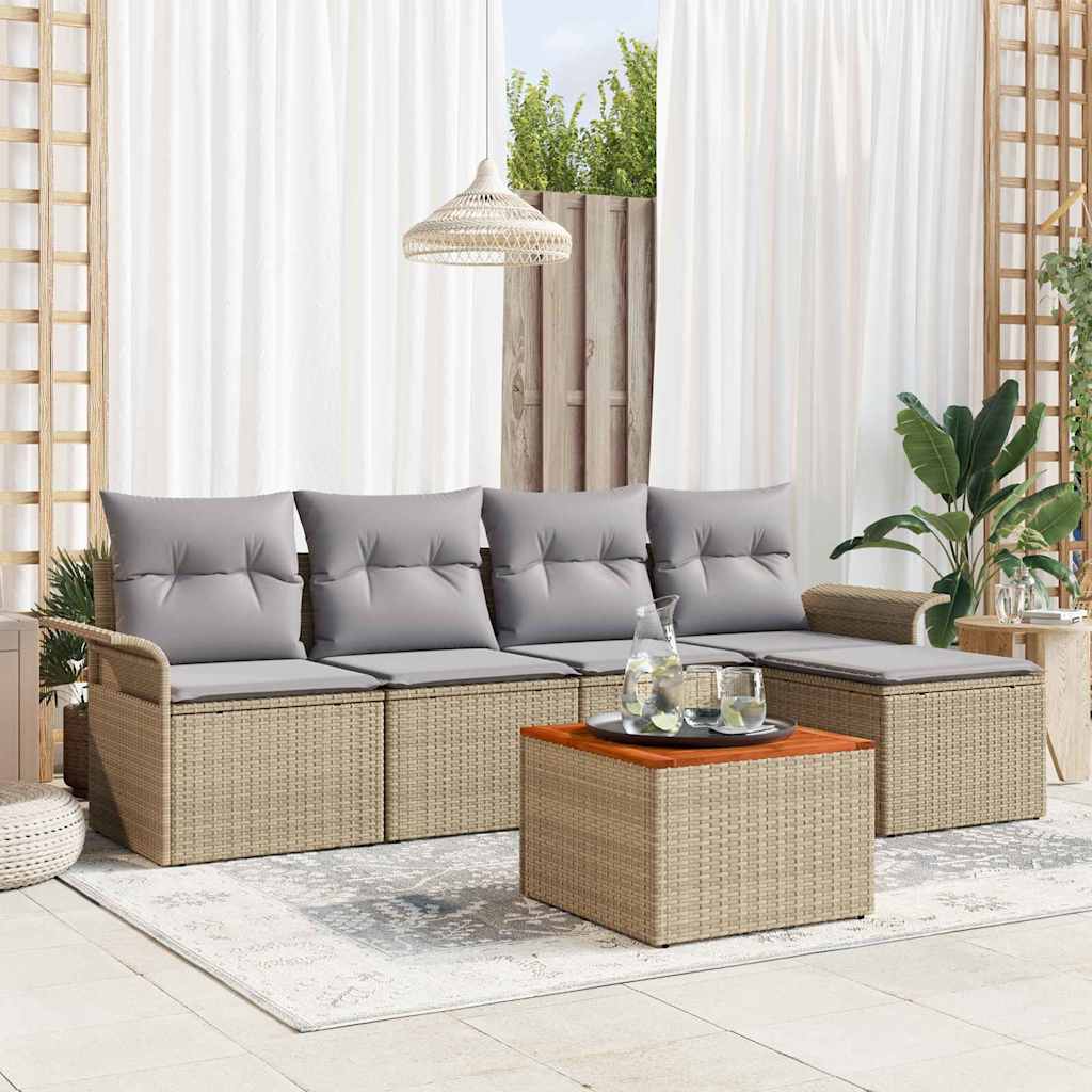 Tuinbankenset Met Opslag 6 Pcs En Crème Poly Rattan