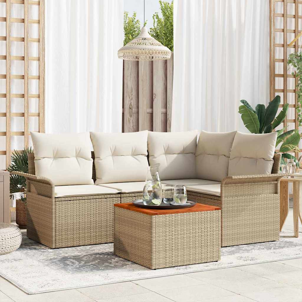 Tuinbankenset Met Opslag 5 Pcs En Crème Poly Rattan