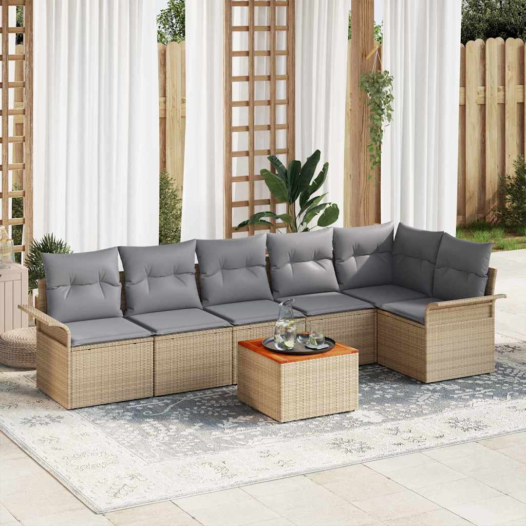 Tuinbankenset Met Opslag 7 Pcs En Crème Poly Rattan