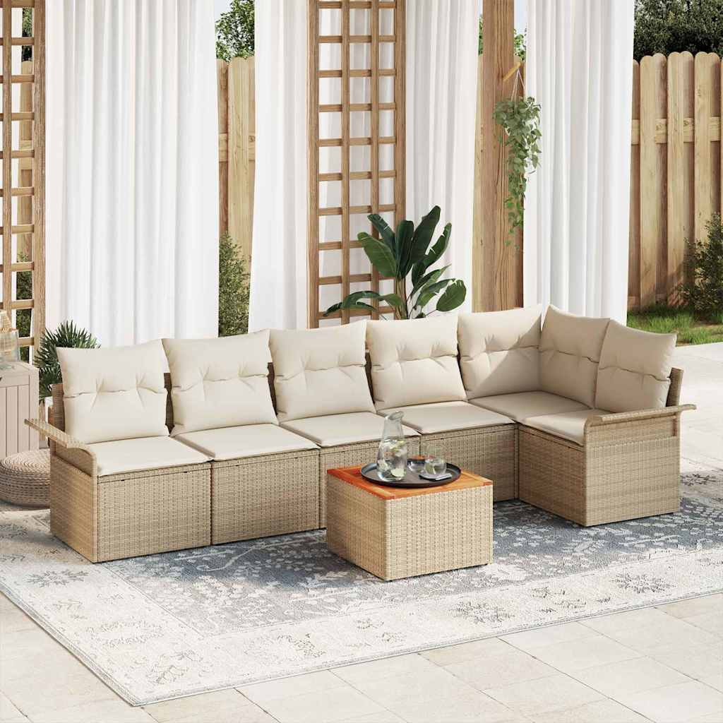 Tuinbankenset Met Opslag 7 Pcs En Crème Poly Rattan