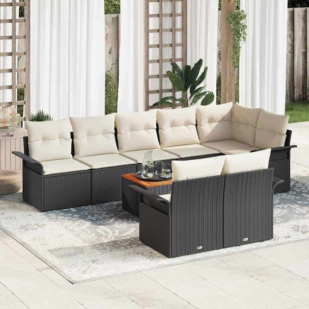 Tuinbankenset Met Opslag 9 Pcs En Crème Poly Rattan