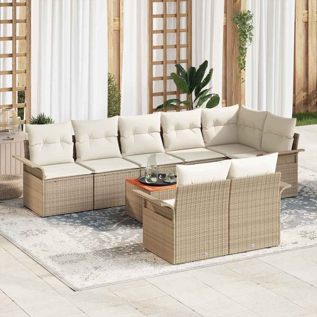 Tuinbankenset Met Opslag 9 Pcs En Crème Poly Rattan