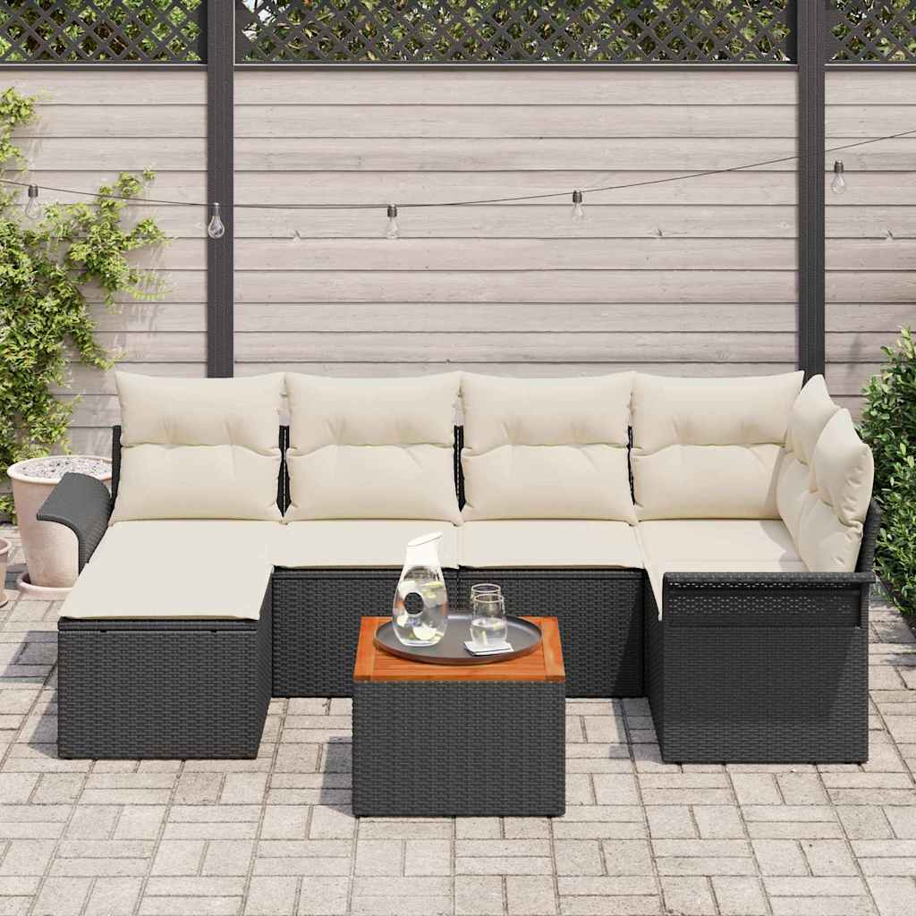 Tuinbankenset Met Opslag 7 Pcs En Crème Poly Rattan