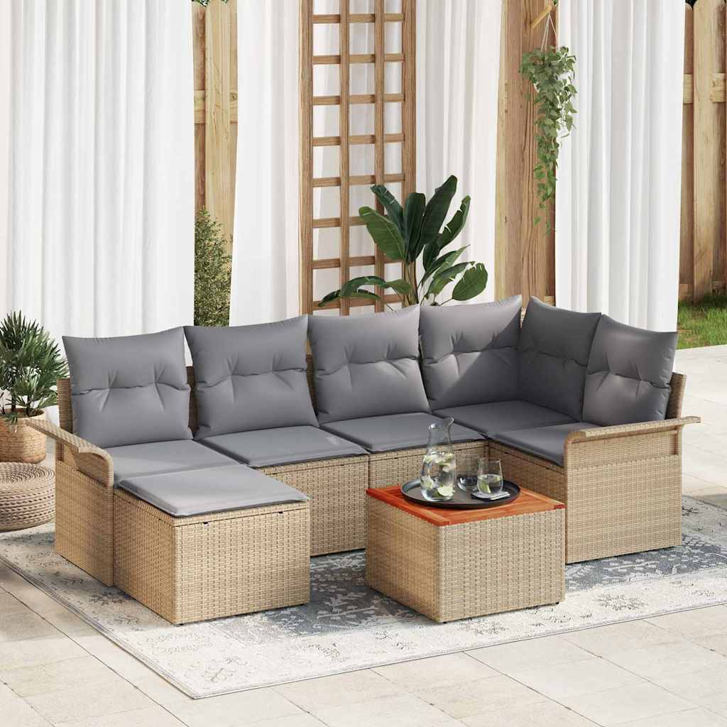 Tuinbankenset Met Opslag 7 Pcs En Crème Poly Rattan