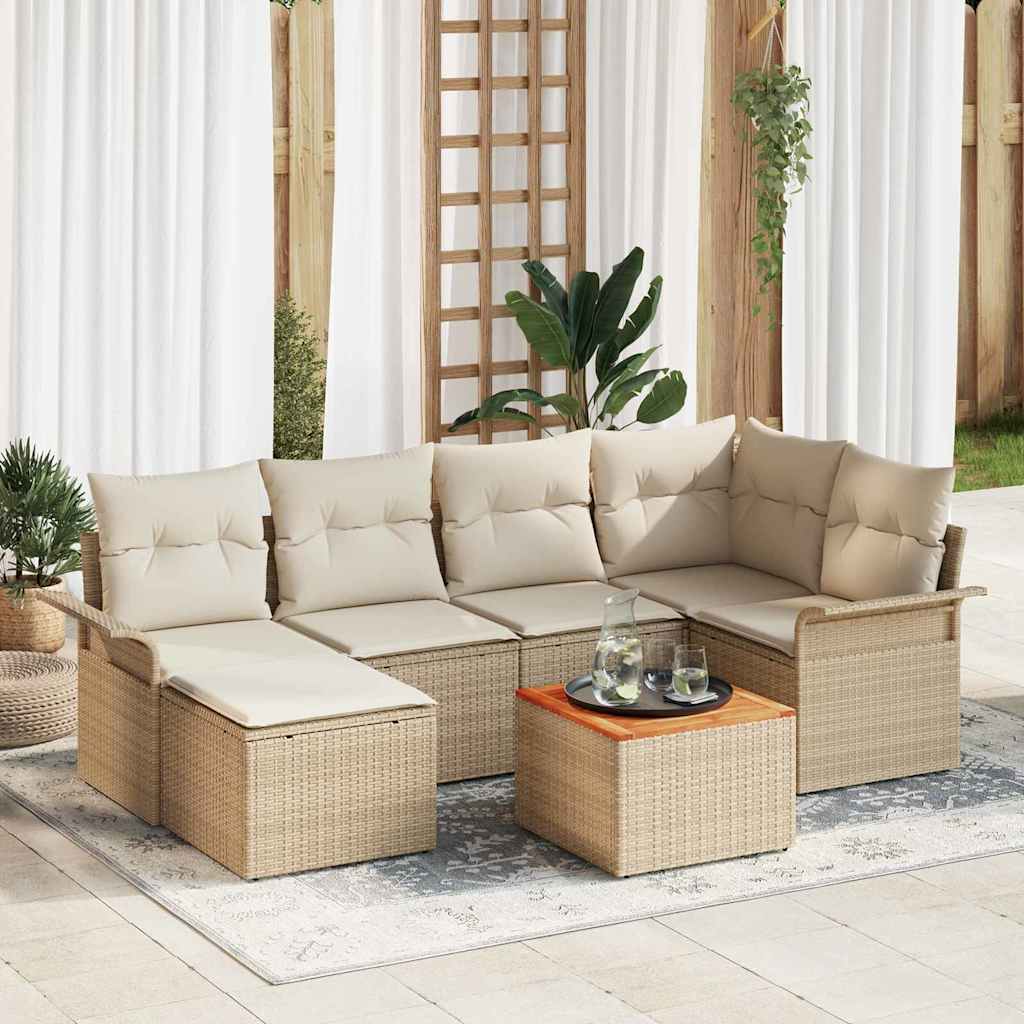 Tuinbankenset Met Opslag 7 Pcs En Crème Poly Rattan