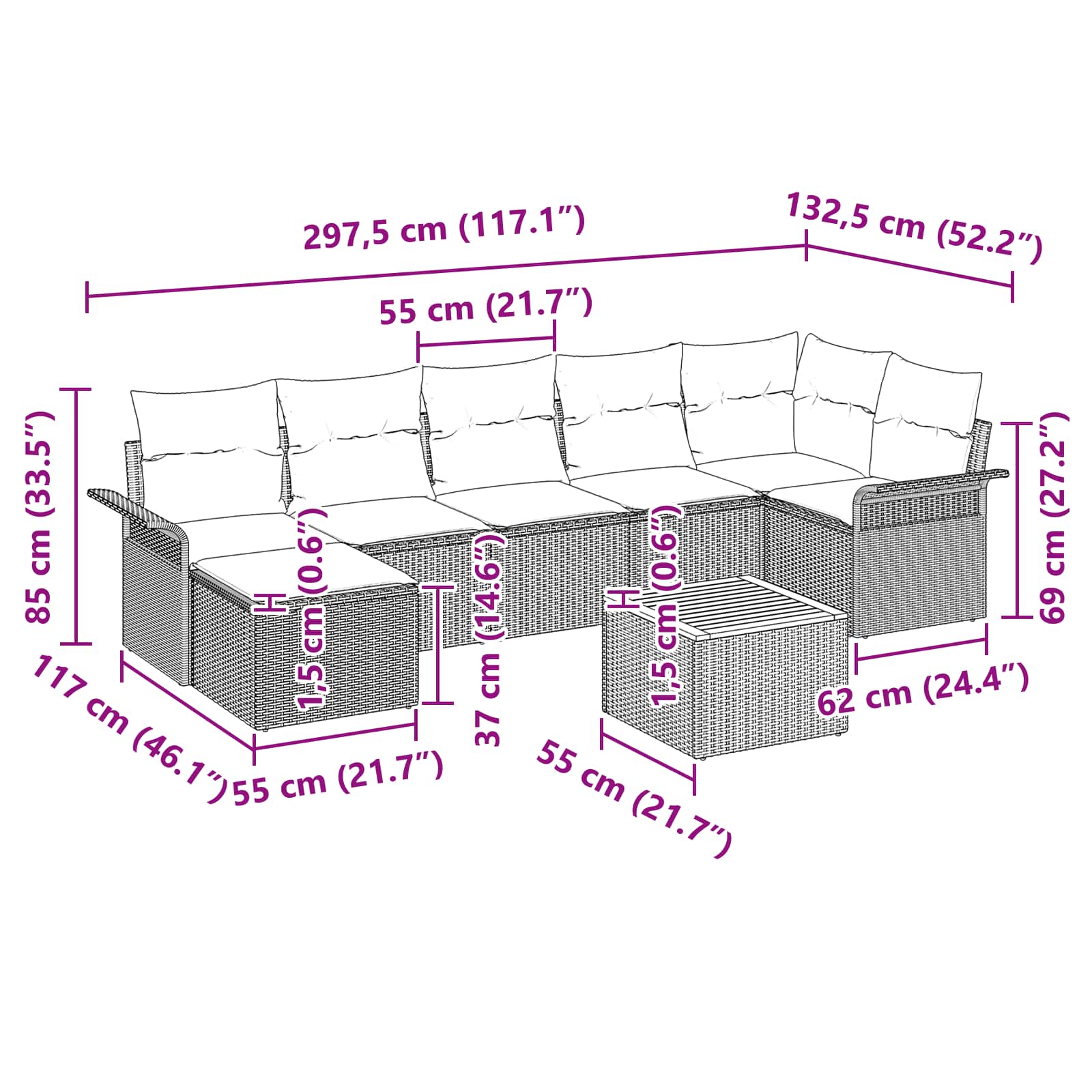 Tuinbankenset Met Opslag 8 Pcs Poly Rattan