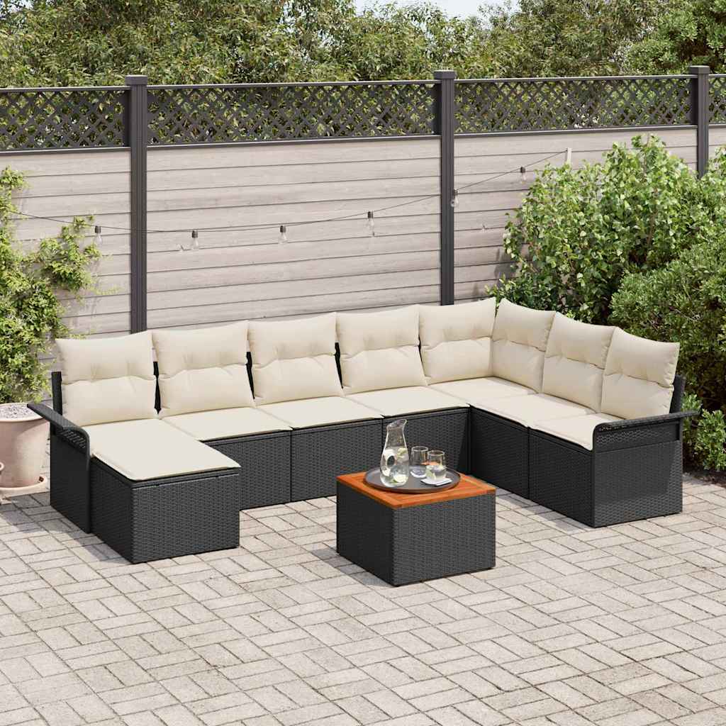Tuinbankenset Met Opslag 9 Pcs En Crème Poly Rattan