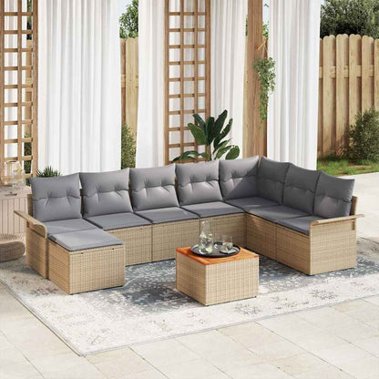 Tuinbankenset Met Opslag 9 Pcs En Crème Poly Rattan
