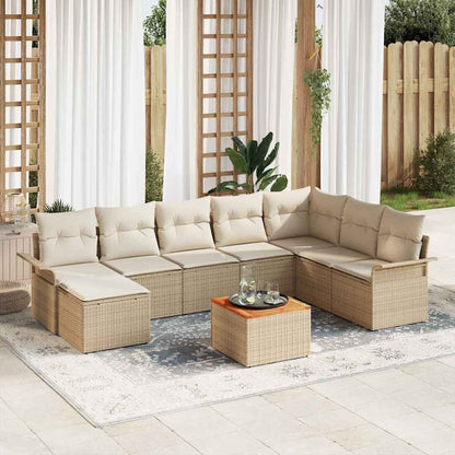 Tuinbankenset Met Opslag 9 Pcs En Crème Poly Rattan