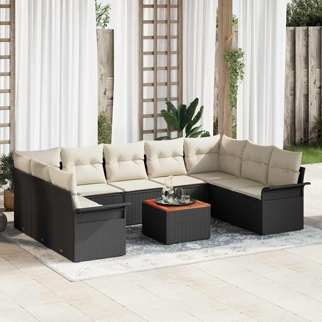Tuinbankenset Met Opslag 10 Pcs En Crème Poly Rattan