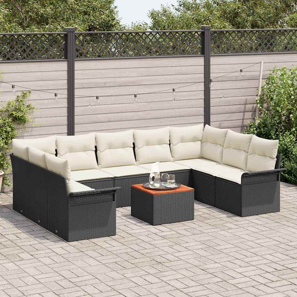 Tuinbankenset Met Opslag 10 Pcs En Crème Poly Rattan