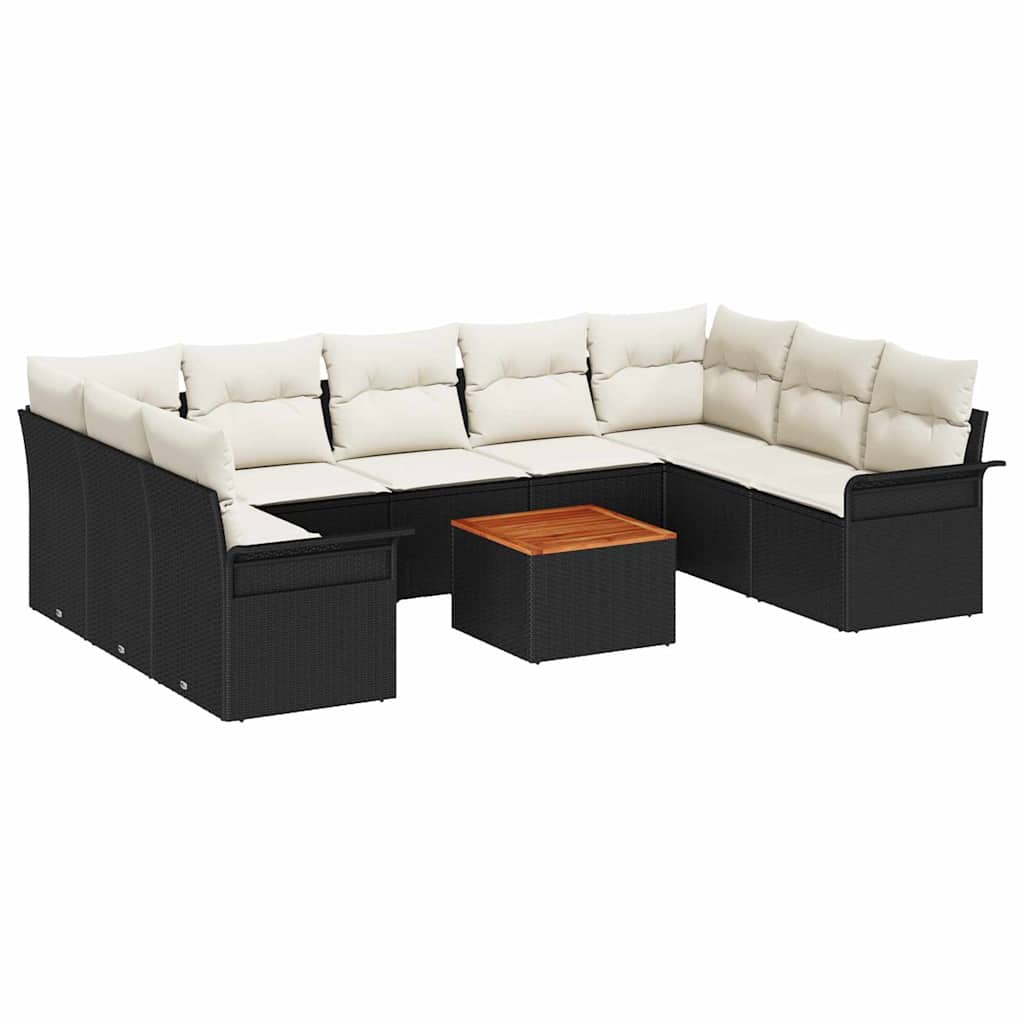 Tuinbankenset Met Opslag 10 Pcs En Crème Poly Rattan