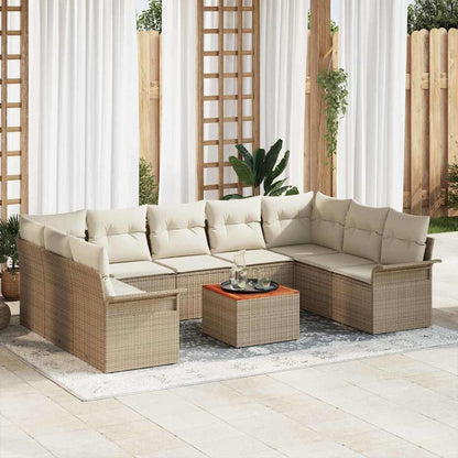 Tuinbankenset Met Opslag 10 Pcs En Crème Poly Rattan