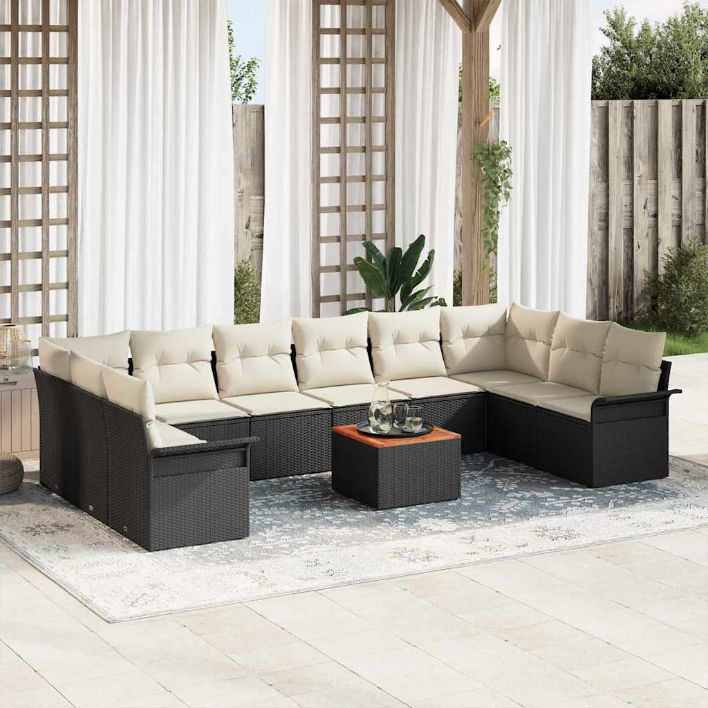 Tuinbankenset Met Opslag 11 Pcs En Crème Poly Rattan