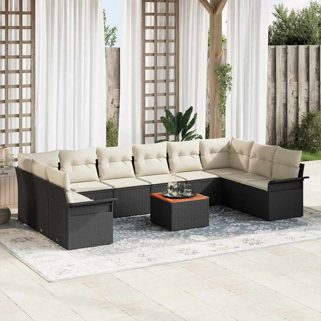 Tuinbankenset Met Opslag 11 Pcs En Crème Poly Rattan