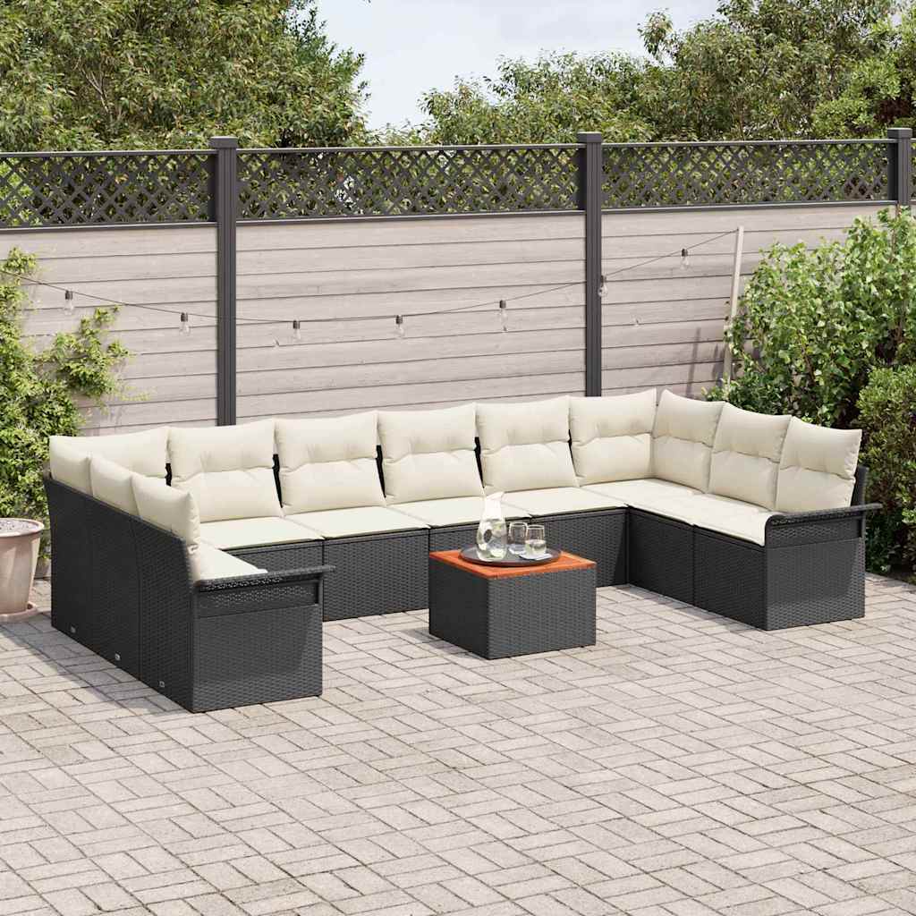 Tuinbankenset Met Opslag 11 Pcs En Crème Poly Rattan