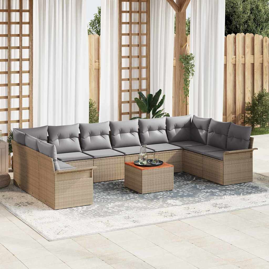 Tuinbankenset Met Opslag 11 Pcs En Crème Poly Rattan
