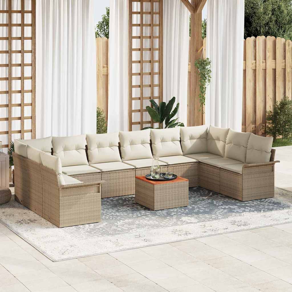 Tuinbankenset Met Opslag 11 Pcs En Crème Poly Rattan