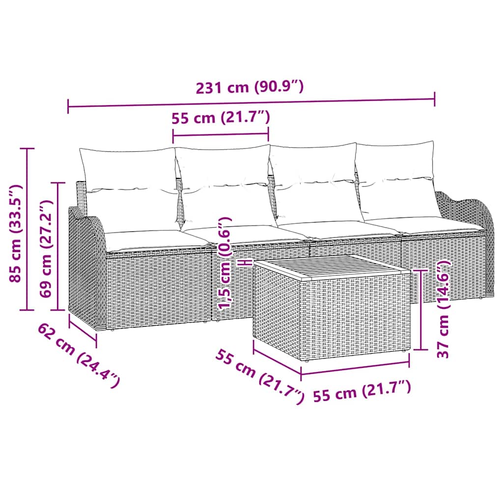 Tuinbankenset Met Opslag 5 Pcs En Crème Poly Rattan