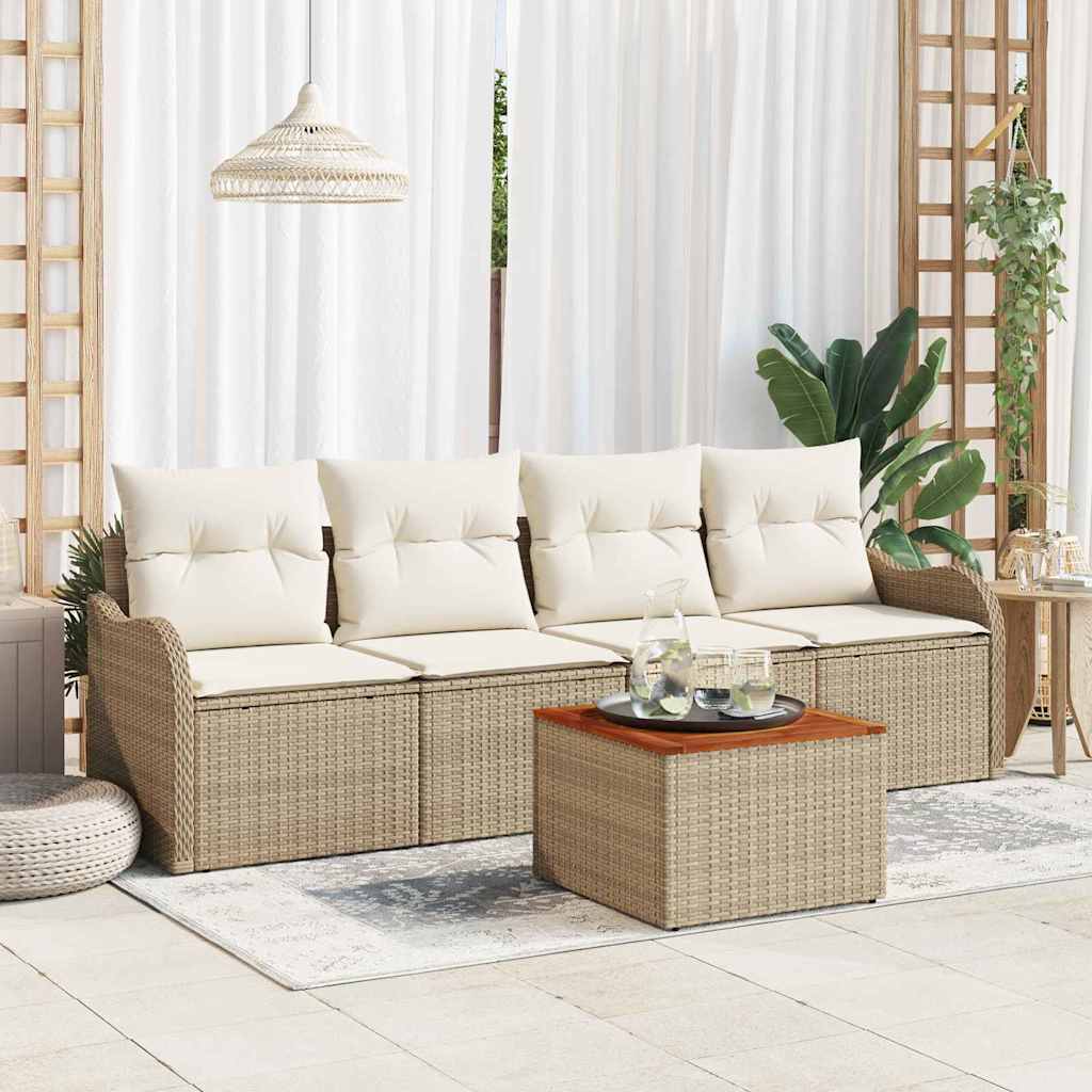 Tuinbankenset Met Opslag 5 Pcs En Crème Poly Rattan