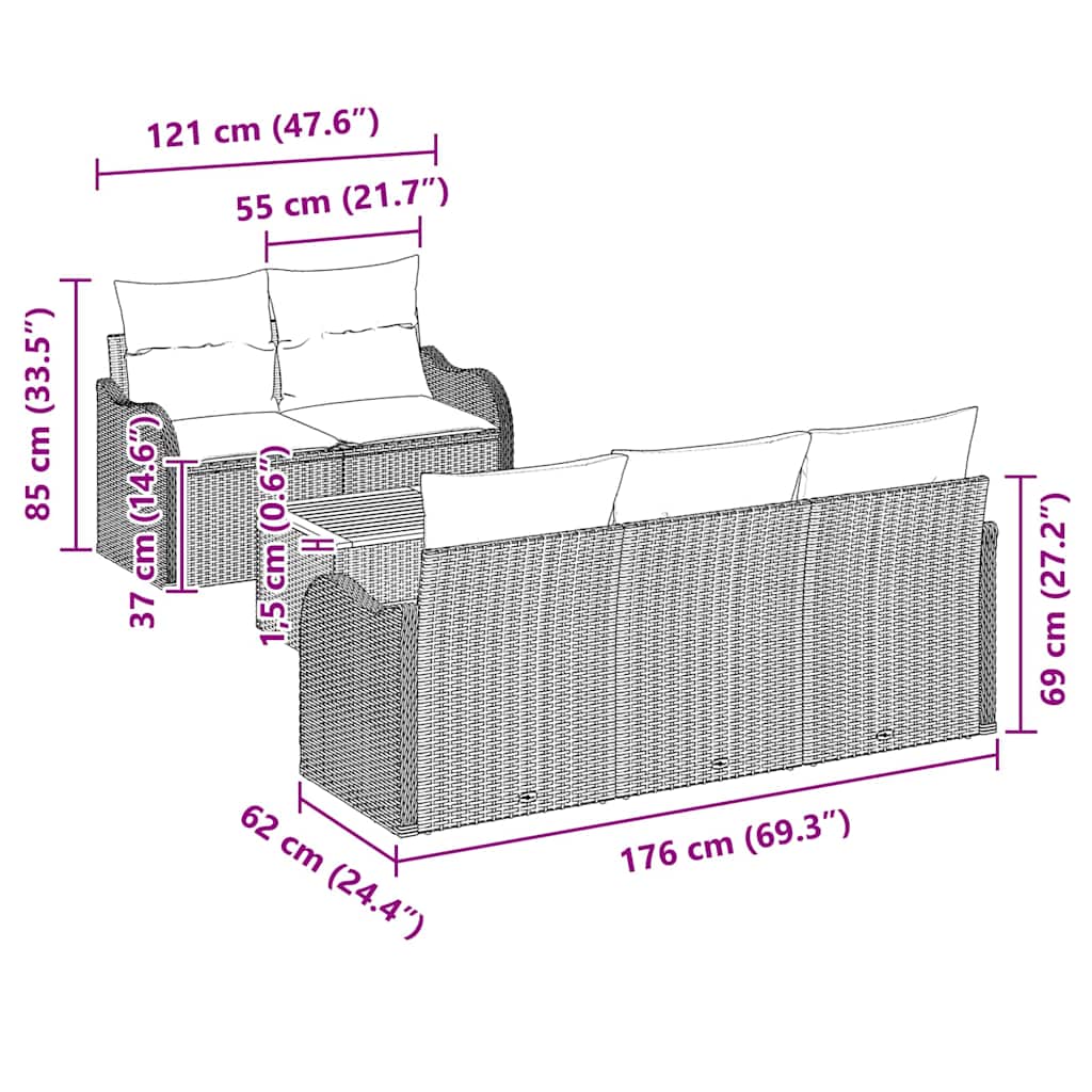 Tuinbankenset Met Opslag 6 Pcs En Crème Poly Rattan