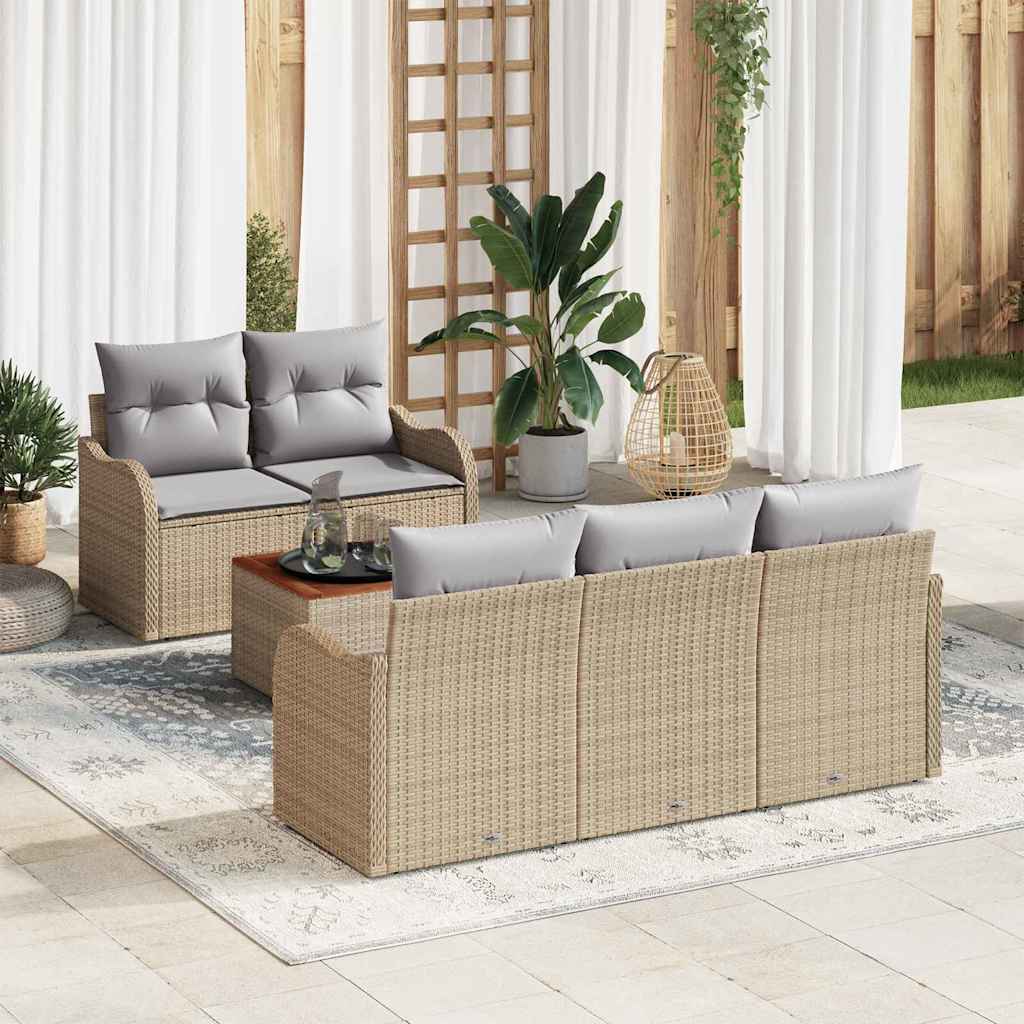 Tuinbankenset Met Opslag 6 Pcs En Crème Poly Rattan