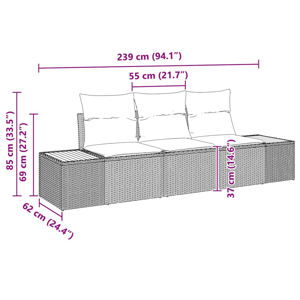 Tuin Sofa Set Met Opslag 3 Pcs En Crème Poly Riet