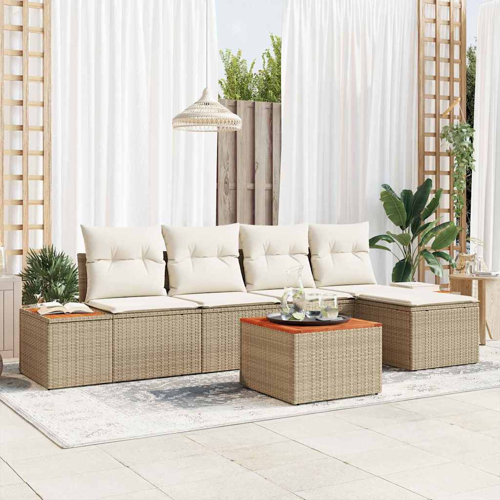 Tuinbankenset Met Kussen 6 Pcs En Crème Polyrattan