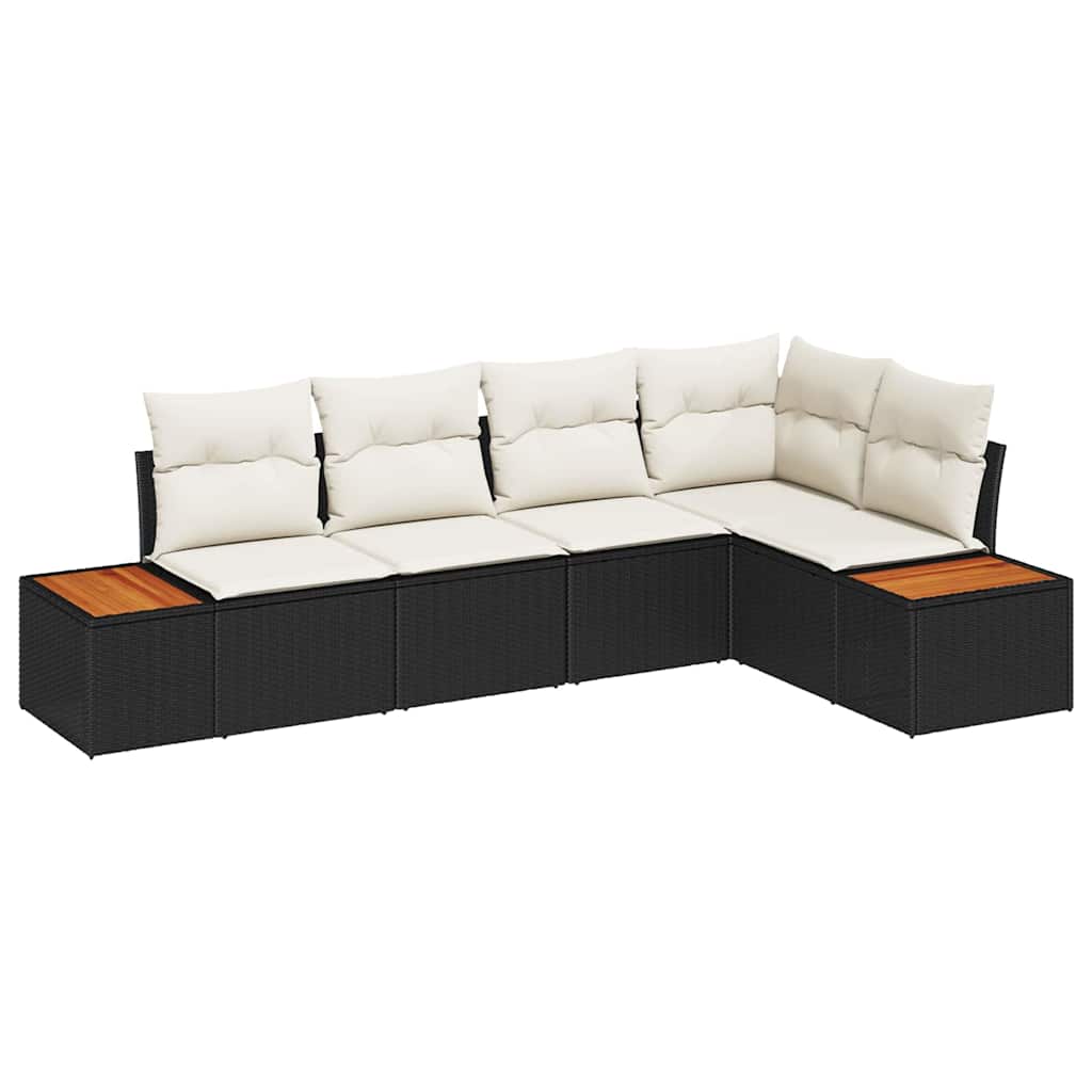 Tuin Sofa Set Met Kussen 5 Pcs En Crème Poly Riet