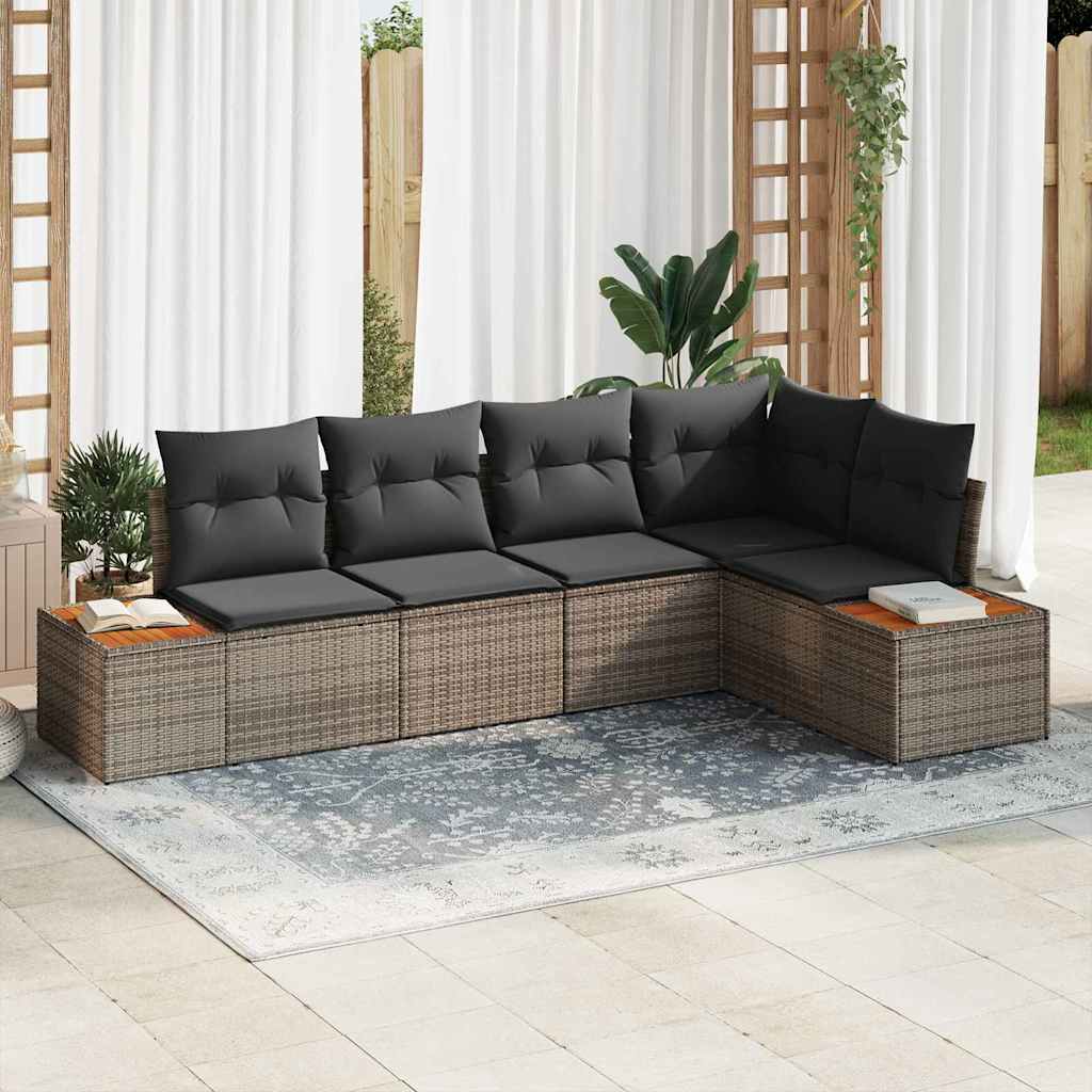 Tuin Sofa Set Met Kussen 5 Pcs En Crème Poly Riet