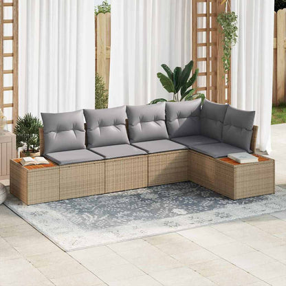 Tuin Sofa Set Met Kussen 5 Pcs En Crème Poly Riet