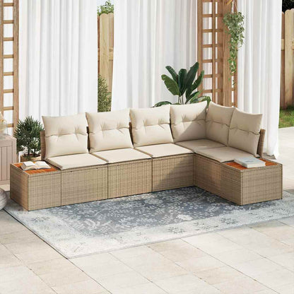 Tuin Sofa Set Met Kussen 5 Pcs En Crème Poly Riet