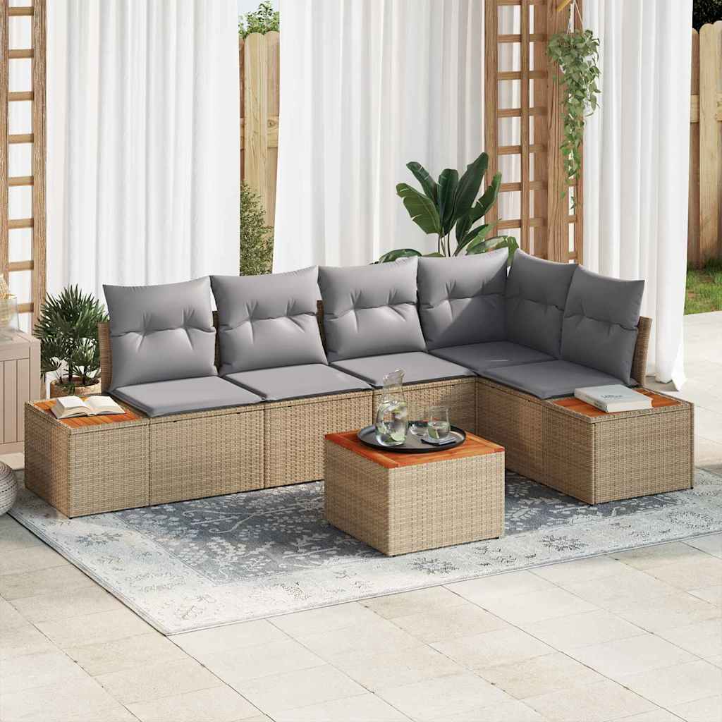 Tuin Sofa Set Met Kussen 5 Pcs En Crème Poly Riet